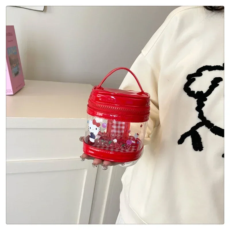 سانريو مرحبا كيتي شفافة دلو حقيبة التخزين حقيبة مستحضرات التجميل أكياس أحمر الشفاه في الهواء الطلق حقائب الموضة Y2k فتاة الملحقات هدية