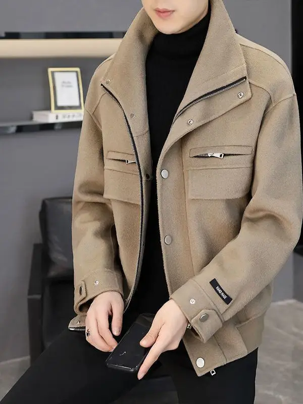 

Faionable ort Stand Collar Jaet Men's Casual High-End Feeling Autumn Winter New Sle Versatile Sli Outerwear