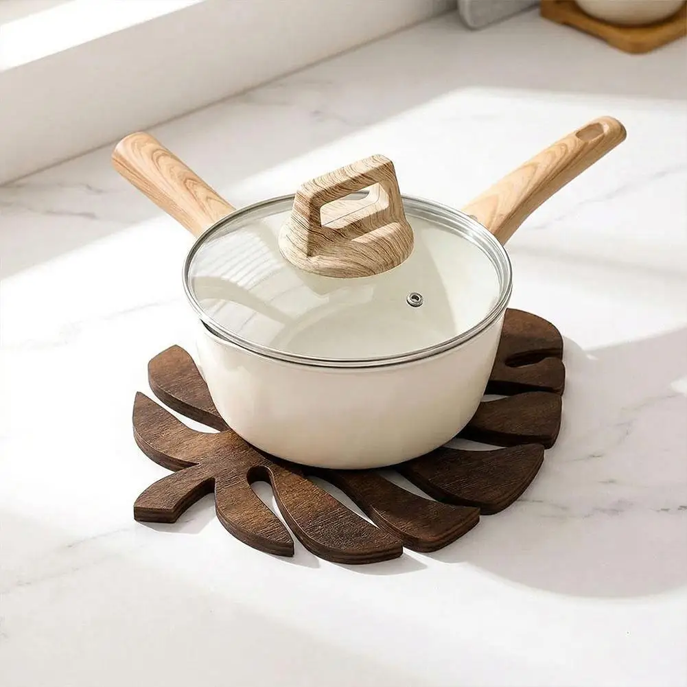 3Pcs Wooden Monstera Leaf Coasters, Tropical Style Heat Insulation Trivets, Rustic Wood Drink Coasters for Table Home Decor