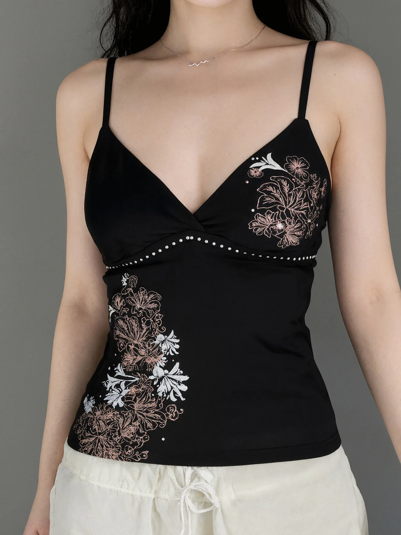 New European and American style elegant slim fit fashion trend retro printed chest strap sleeveless vest fashion Y2K sexy punk