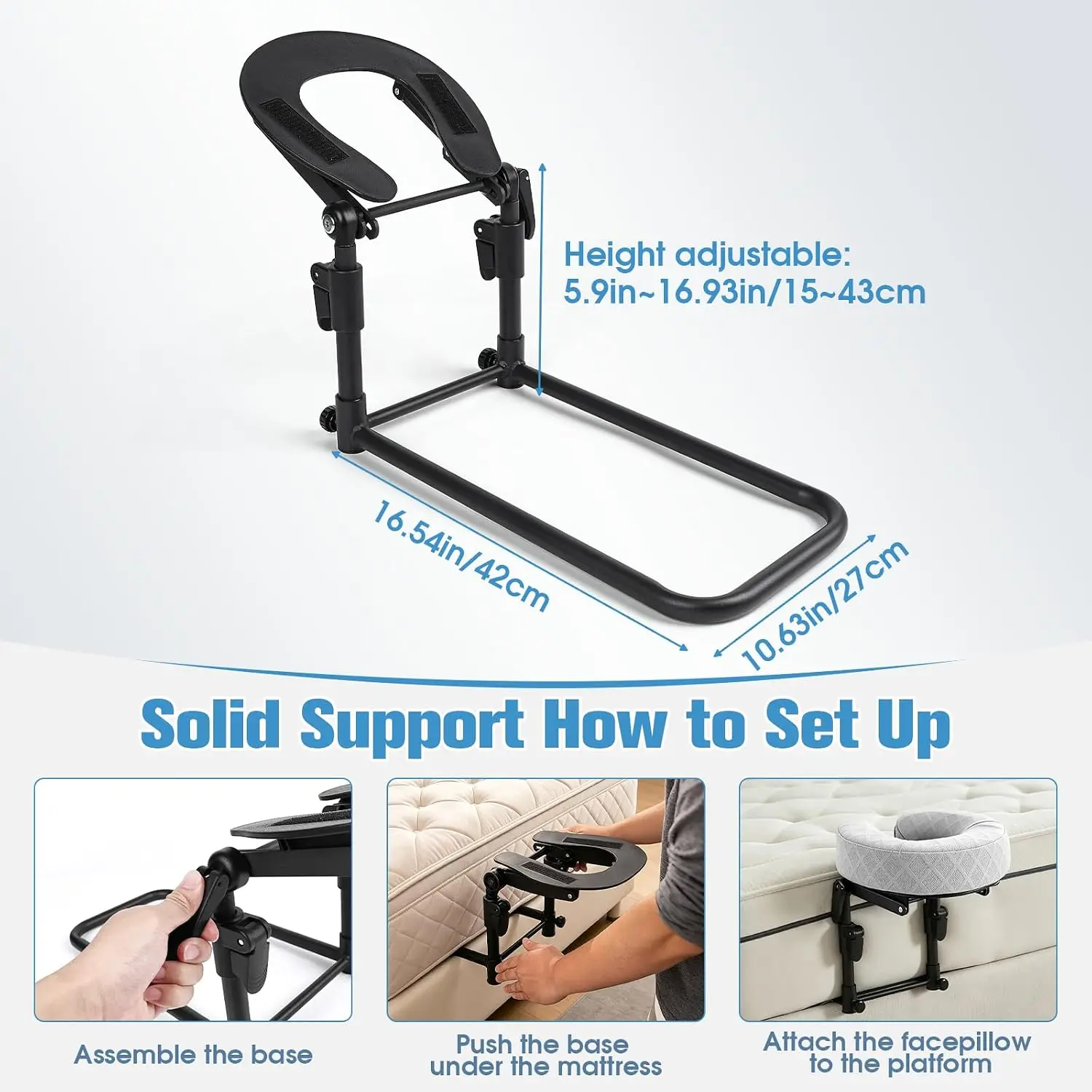 Massage Headrest for Bed, Foldable Massage Face Cradle Head Holder with Adjustable Height Home SPA Cushion Support Bracket