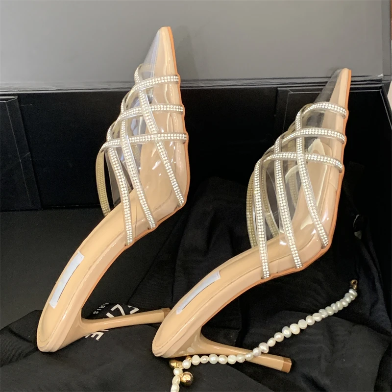 

Eilyken CRYSTAL PVC Transparent Pointed Toe Women Slippers Pumps Mule Shoes Elegant Thin High Heels Banquet Party Sandals