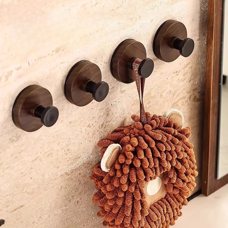 

5pcs Door Back Walnut Wood Suction Cup Hook No Drill Hook for Entrance Bathroom Towel Key Hat Coat Rack Organizer