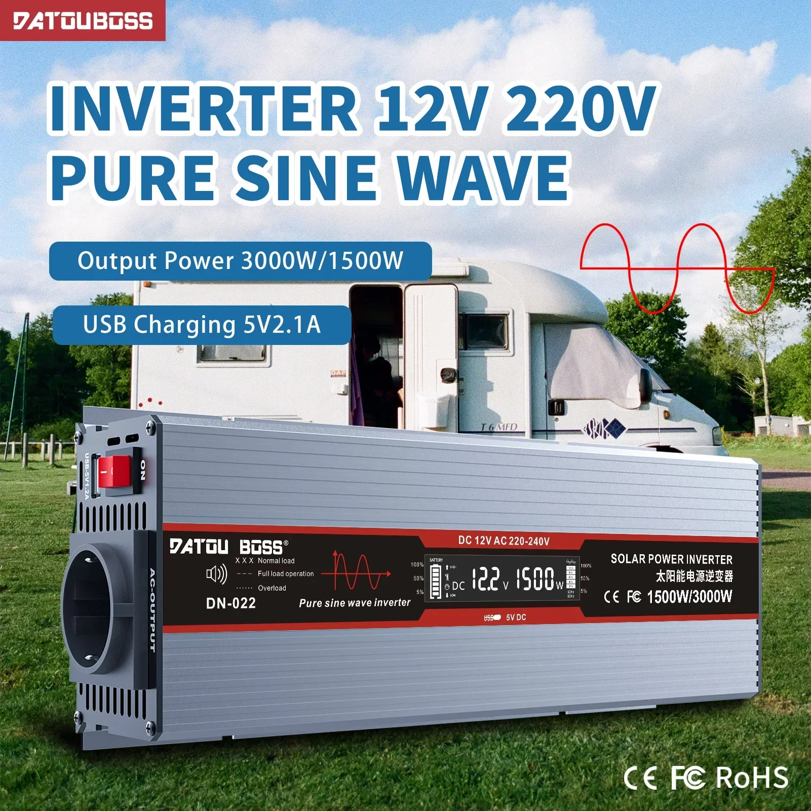 Inverter 12V 220V Voltage Converter 3000W Power Inverter Continuous Power 1500W With USB Interface Voltage Converter