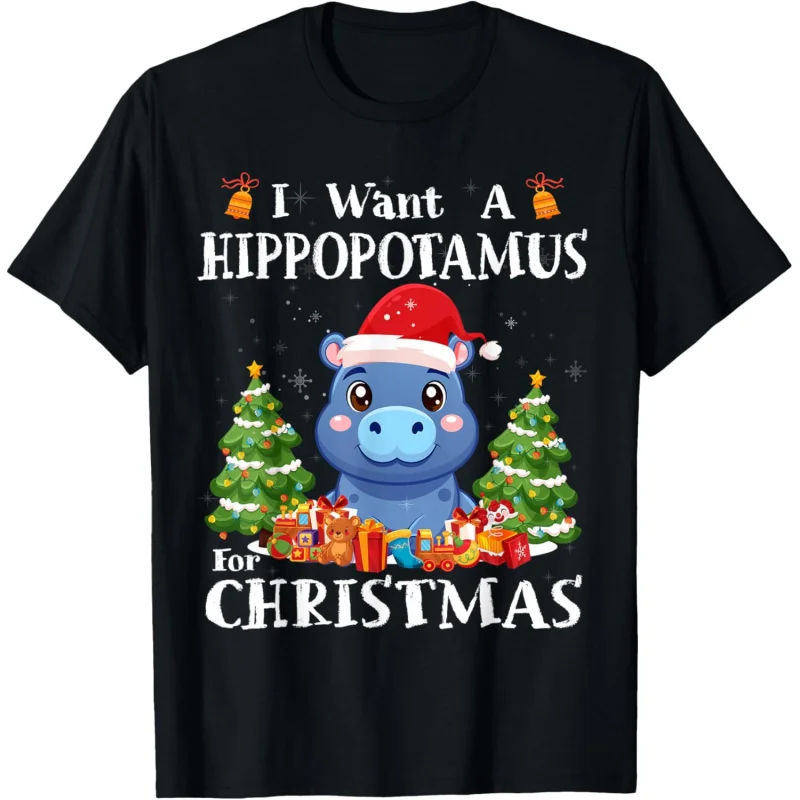 Christmas I Want A Hippopotamus For Xmas Hippo for Kid Women T-Shirt