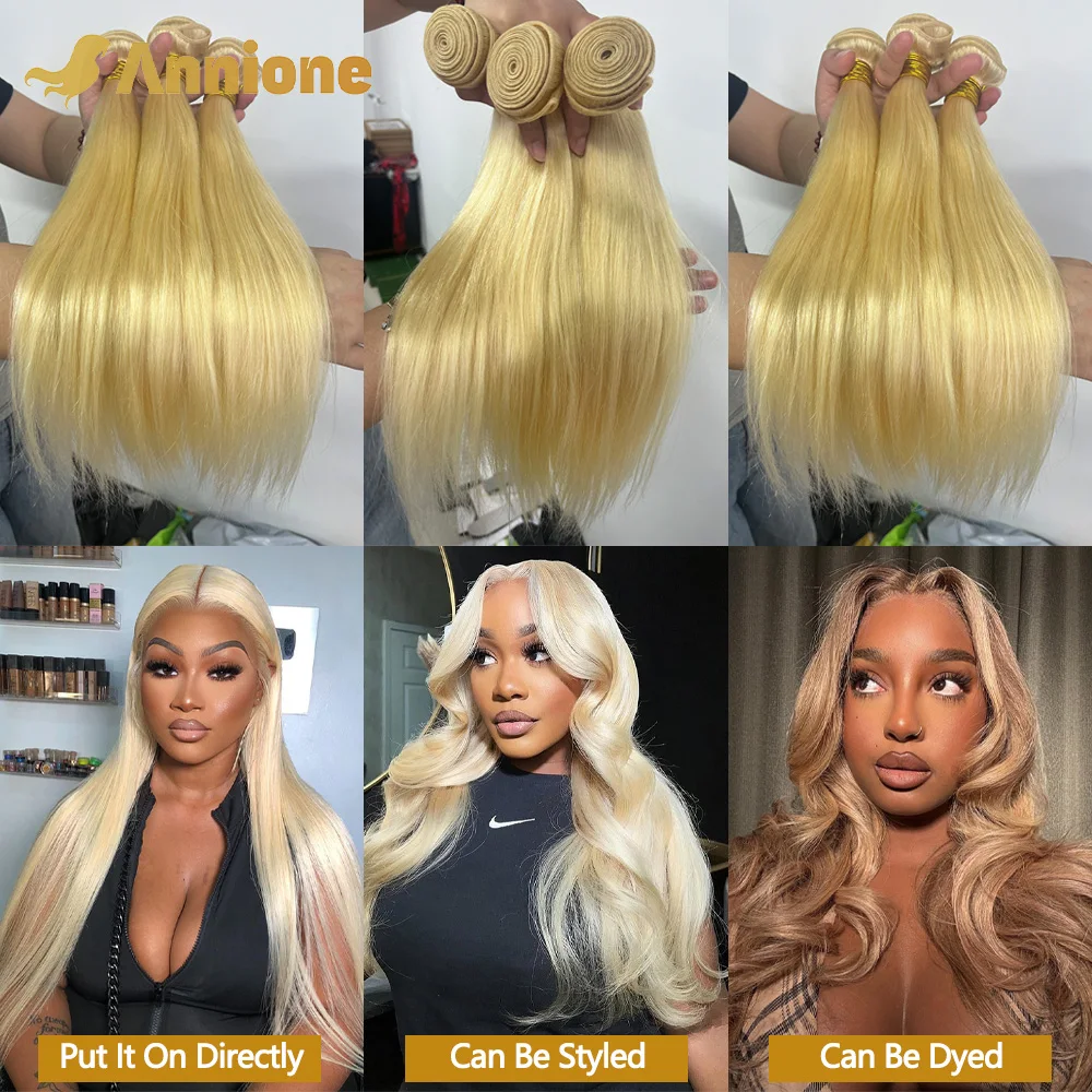 Annione 613 Menschliches Haar Bundles 12A Gerade Menschliches Haar Bundles Rohes Menschliches Haar 100% Blonde 3/4 Bundles Haar Extensions Für frauen
