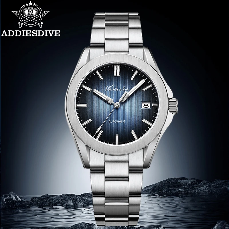 ADDIESDIVE Automatic Watch for Men New Sapphire Blue Sunburst Waterproof 20Bar Diving Luminous NH35 Mechanical Wristwatch AD2080