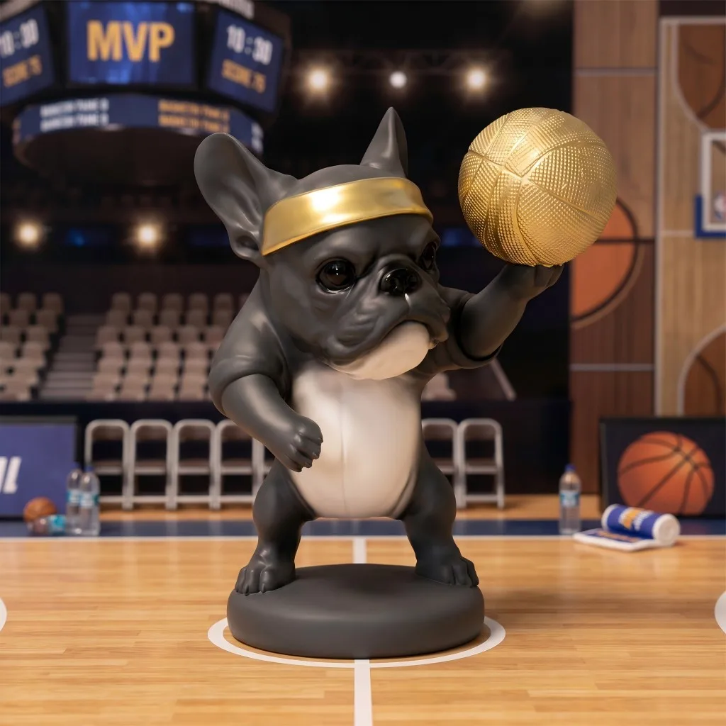 Basketball Dog Figurine Resin Hand-Painted French Bulldog Statue Home Office Desktop Decor Collectible Gift for Basketball Fans