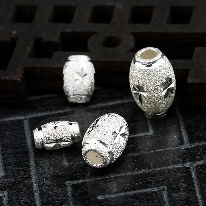1pc 100% 925 Sterling Silver Matte Craft Flower Loose Spacer Beads Fancy Silver Barrel Charm Beads DIY Fine Jewelry Making