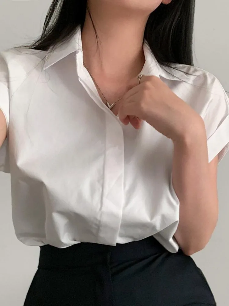 Short Sleeve Simple Women Blouses 2024 Camisas De Mujer Solid Color Summer Oversized Shirts Fashion Korean Vintage Blouse Tops