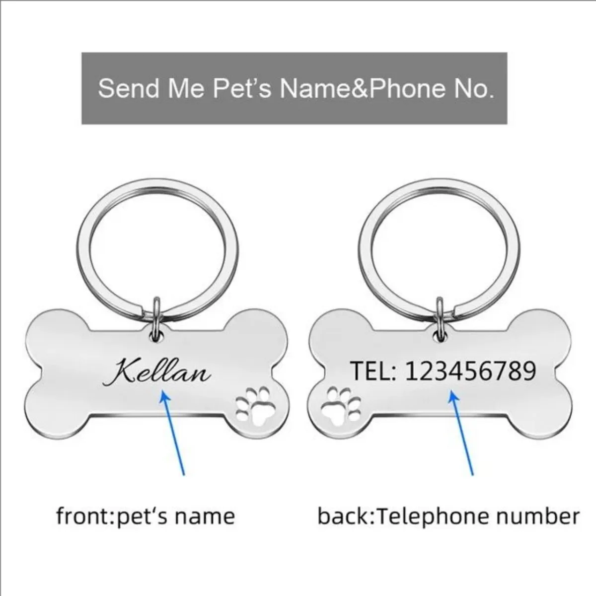 Customized Dog Collar Tag Bone Pendant For Dog Medal with Engraving Name Personalized Number Kitten Puppy Accessories