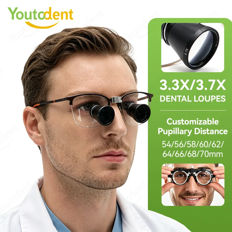 Youtodent TTL Dental Loupes 3.3X 3.7X Ultralight Binocular Magnifier IPD Customized Dental Surgical Loupes Metal Frame
