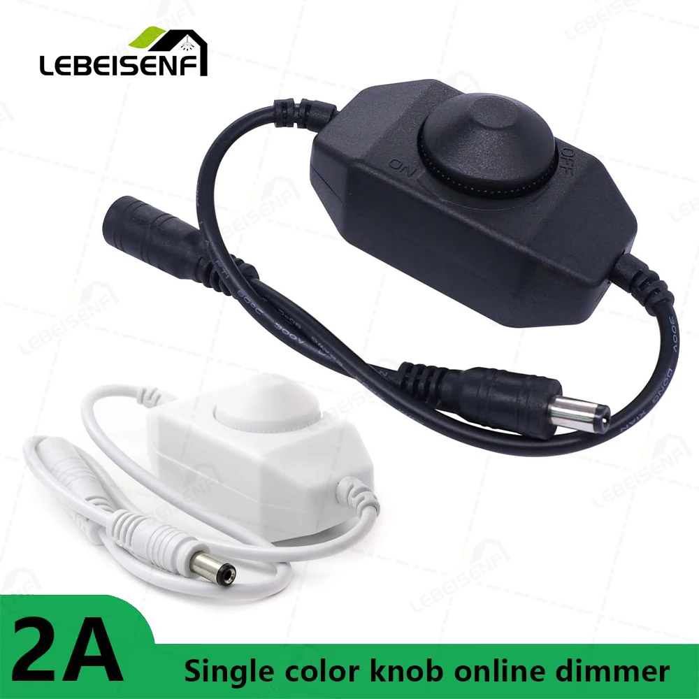 12V 24V LED Dimmer Switch 3A - Brightness Adjustable Controller DC5521 Plug for 3528/5050/5730/5630 Single Color LED Strips