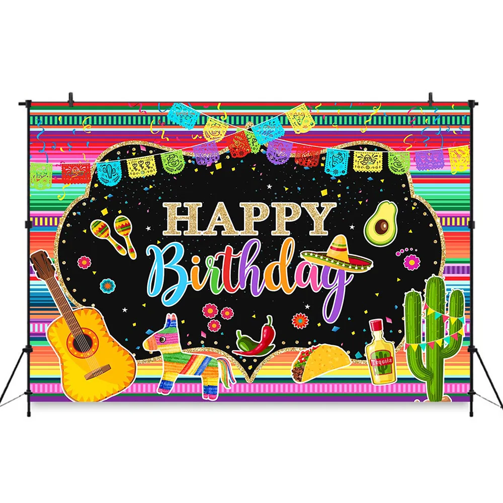 Mexican Fiesta Birthday Music Party Photography Backdrop Taco Cactus Flower Background Adult Bridal Shower Bachelorette Decor