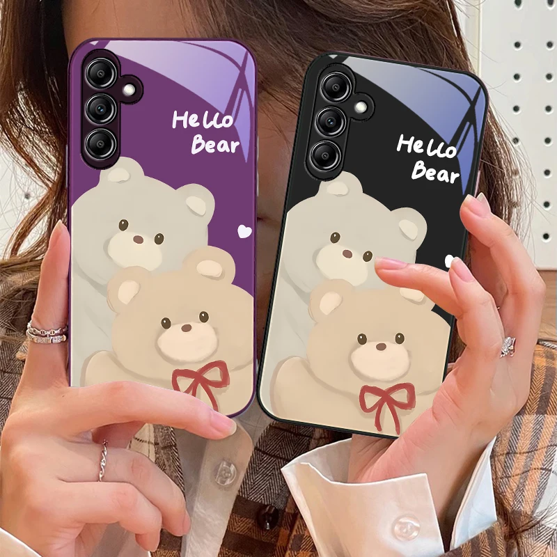 Graffiti Bear Pink For Samsung Galaxy A14 4G 20 30 52 20S 21S 22 A32 33 34 42 50 51 53 54 70 71 72 73 5G Glass Phone Case