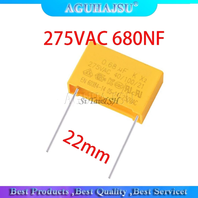10pcs 0.68uF  10pcs capacitor X2 capacitor 275VAC 680NF Pitch 22mm X2 Polypropylene film capacitor 0.68uF