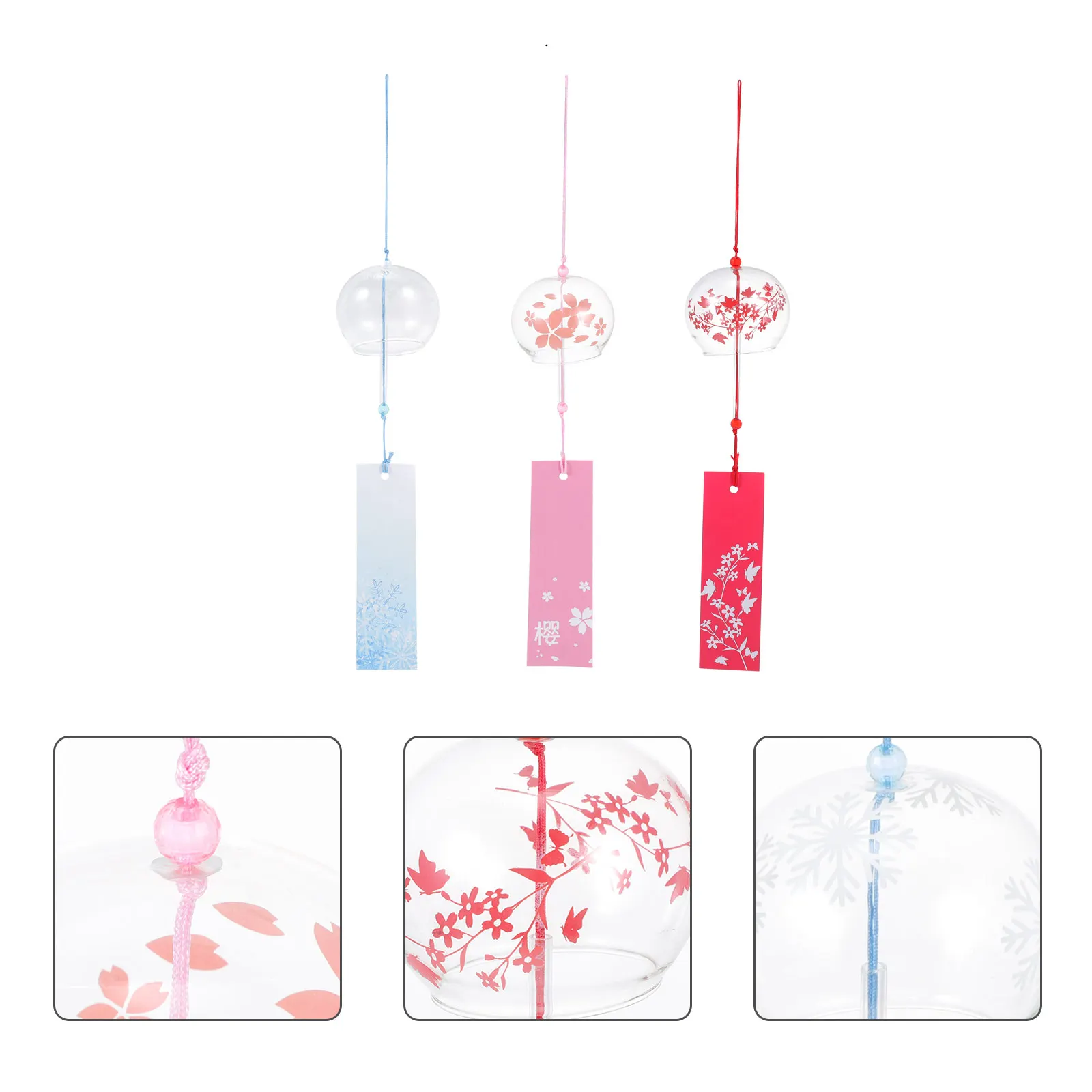 

3Pcs Decorative Cherry Blossom Wind Chimes Creative Glass Hanging Bells for Home Garden Balcony Outdoor Decors