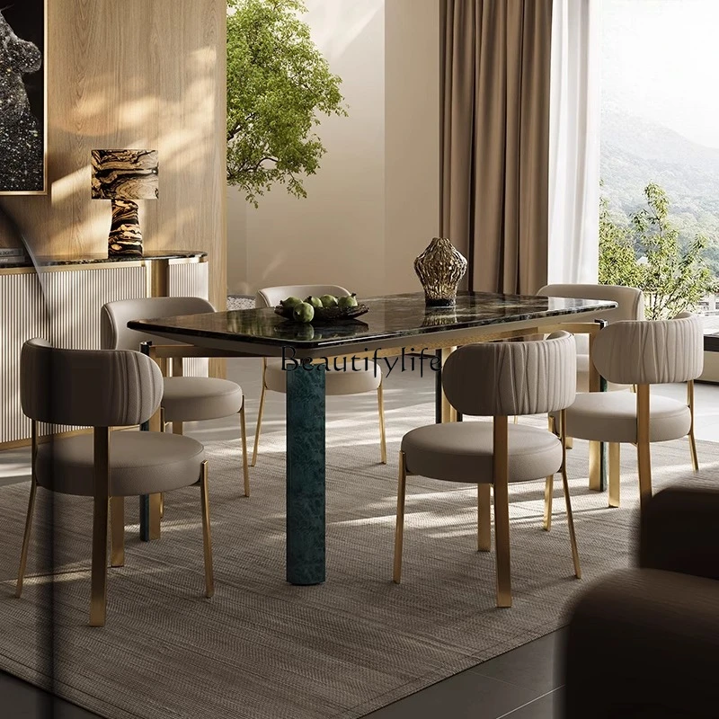 

03 Light luxury dining table and chair combination high-end postmodern Italian marble square dining table