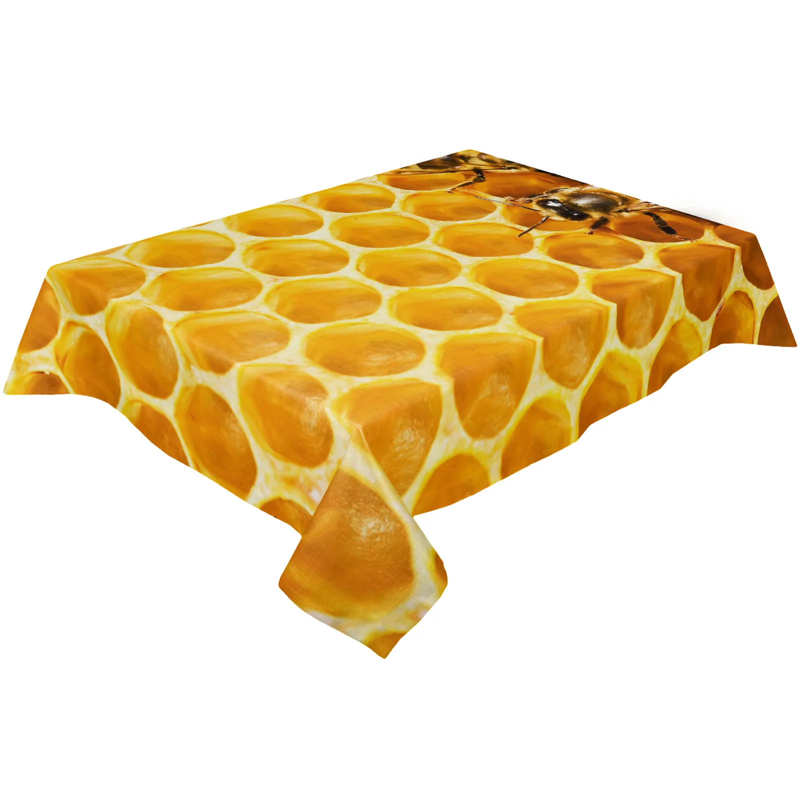 Yellow Bee Hive Pattern Waterproof Tablecloth Rectangular Table Cloth Dining Coffee Table Cover Kitchen Decor