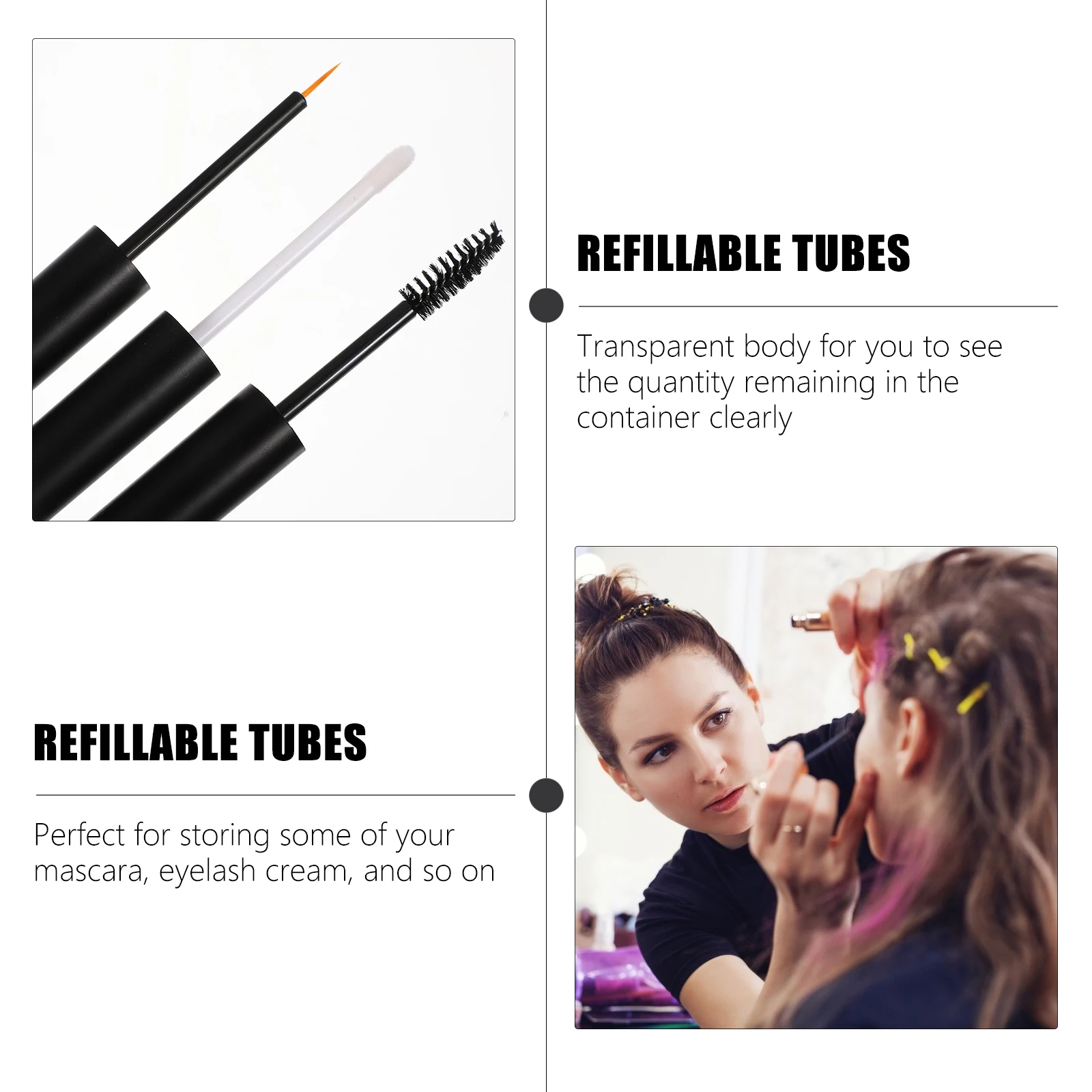 6PCS Empty Mascara Bottles Lightweight Compact Premium Material Eyelash Serum Containers Plastic Makeup Tubes Black Cap