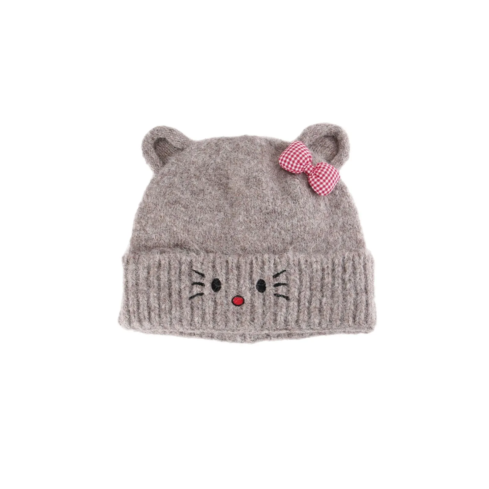 Cat Ears Color Contrast Bow Beanies Fashionable Warm Ear Protection Double Folded Hat Cold Resistant Age Reduction Woolen Hat