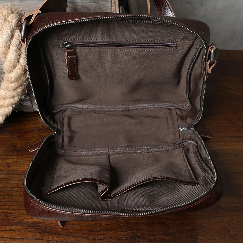 S.WORKER Echtleder Herren Casual Umhängetasche Modische Vegetabil Gegerbte Rindsleder-Brusttasche Leder-Handytasche Tagesrucksack – Detail 21