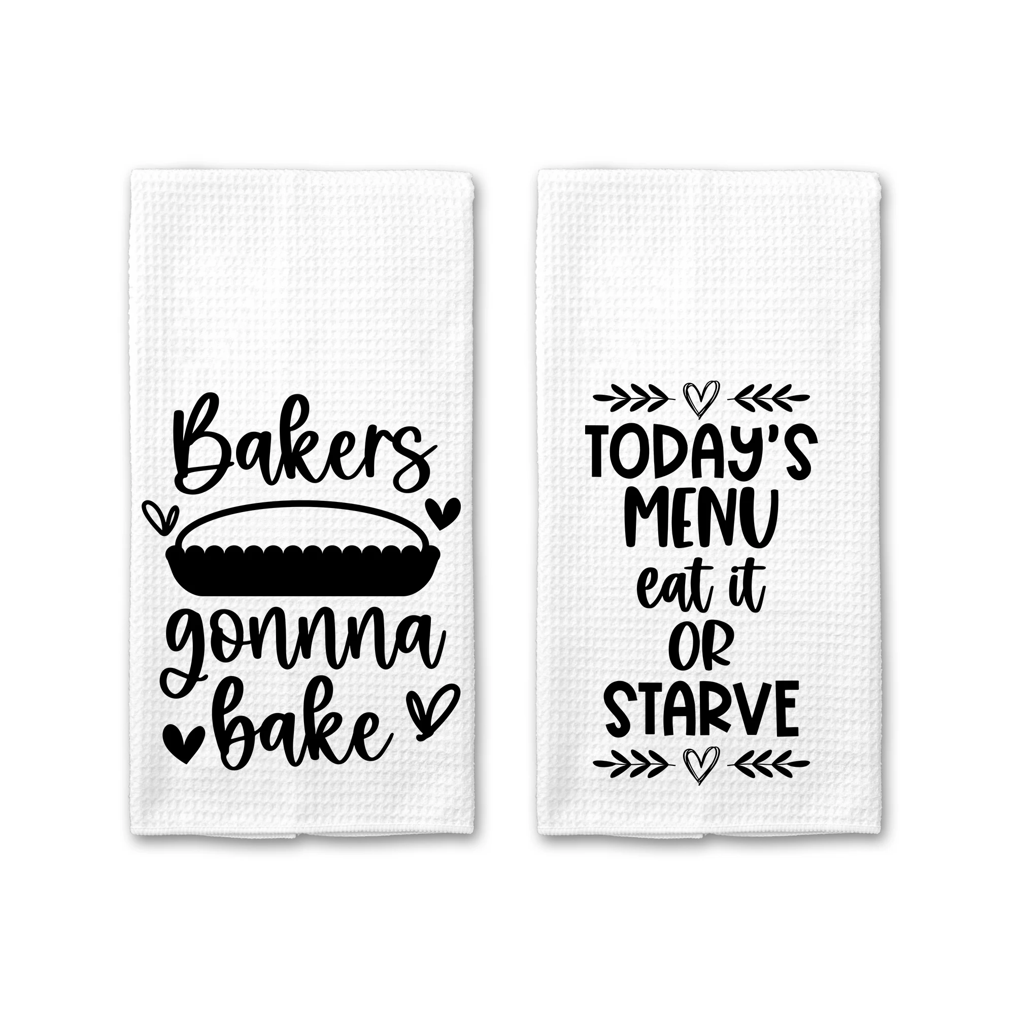 Sublimated Kitchen Towel Kiss the Cook Bon Appetite Special Microfiber Waffle Tea Towel (2pcs)