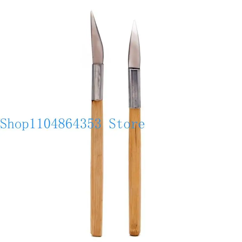 652F Agate Knife Polishing Burnisher Craft Polishing Tools with Bamboo Handle Jewelry