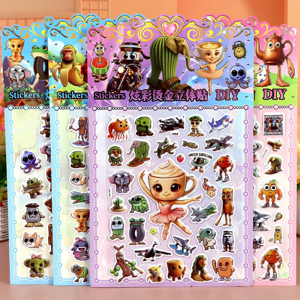 1/8 pz Doppio 3D Tung Tung Sahur Bubble Adesivi Divertente Italiano Brainrot Animale Astratto Decalcomanie Del Telefono Del Computer Portatile Decorazione adesivo