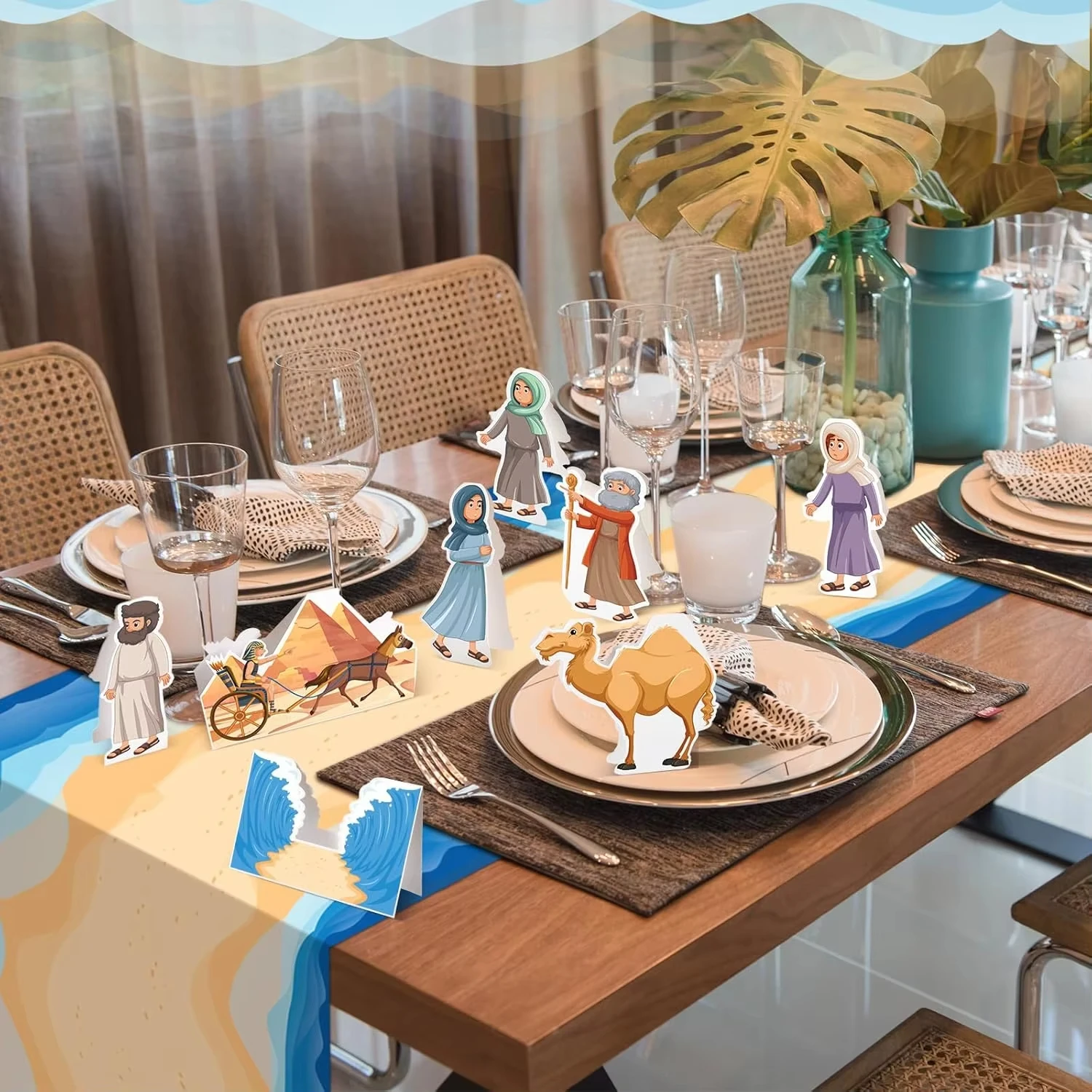 Passover linen table runner, waterproof and stain resistant, Jewish holiday party table decoration reusable kitchen decoration