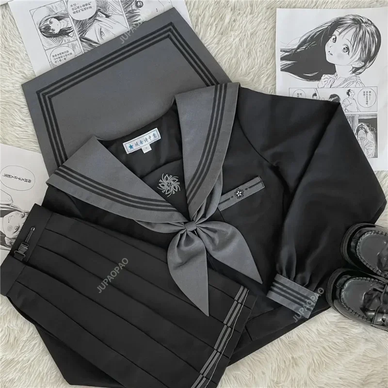 Uniforme scolaire japonais Style Ins, uniforme d'étudiant pour jeunes femmes, jupe plissée noire, taille élastique, jeu de rôle féminin japonais