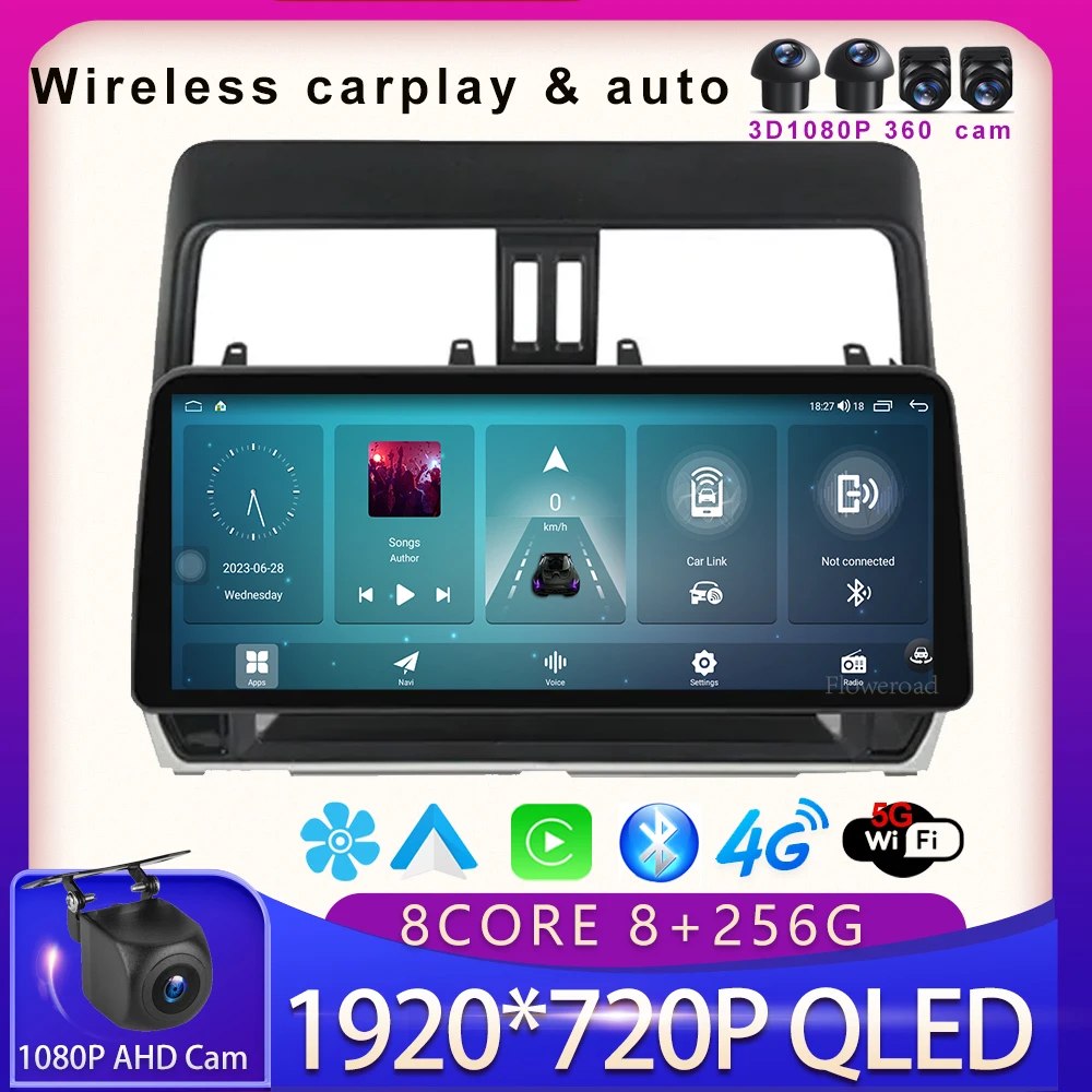 

12,3 ''Android 13 автомобильный беспроводной Carplay для Toyota Land Cruiser Prado 150 2017-2018 мультимедийный плеер GPS авто 5GWiFi BT5.0 DVD