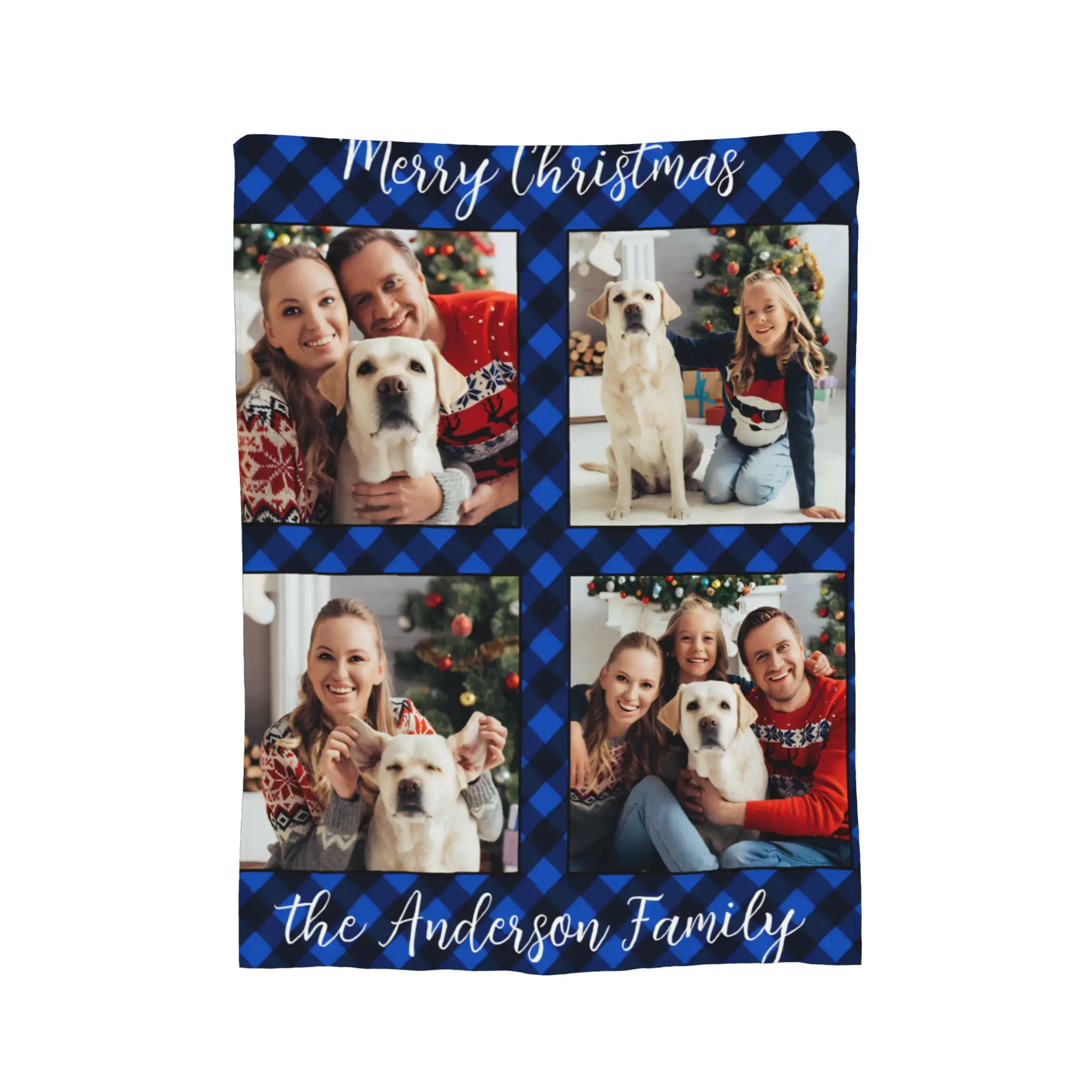Family 4 Pictures Personalized Plaid Christmas Knitted Blankets Fleece  Super Soft Throw Blanket for Outdoor Travel Bedspread
