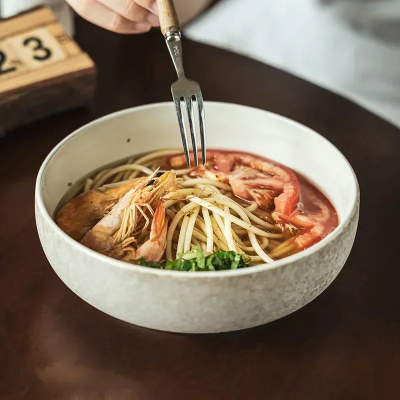 

Noodle Household Retro Style Ceramic Creative Large Japanese Salad Tableware Vegetable Bowl Mixing Noodle Bowl