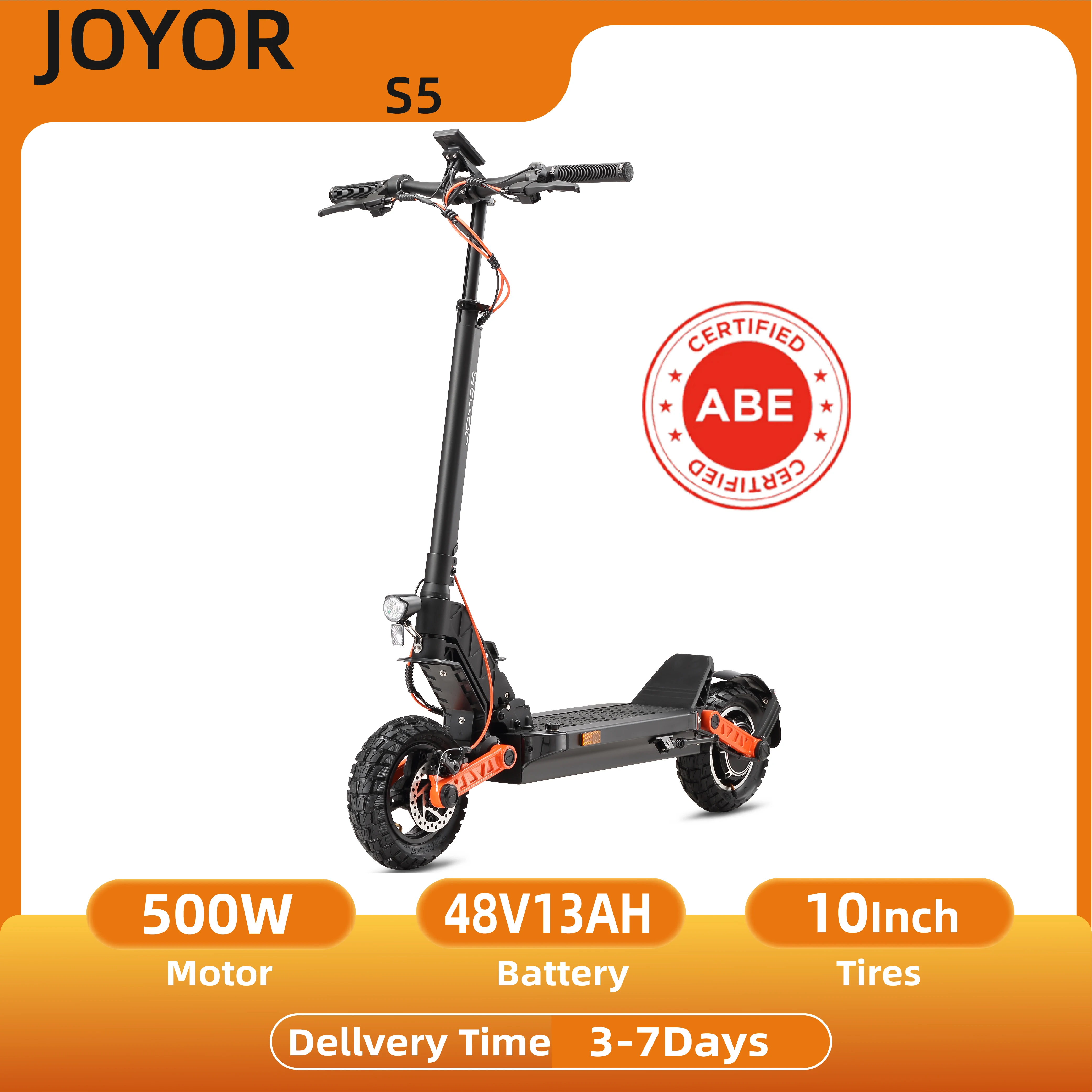 Trottinette électrique JOYOR S5 (ABE) pour adultes, moteur 500W, batterie 48V13AH, trottinette électrique pour trajets urbains, pneus de 10 pouces