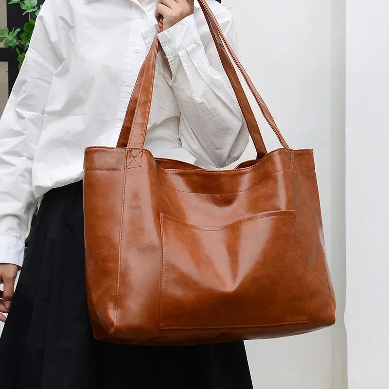 

2025 Hot Sale Spring New Pocket Women's Large Bag Hand Bill Shoulder Fashion Simple Retro Large Capacity Tote Bag Women