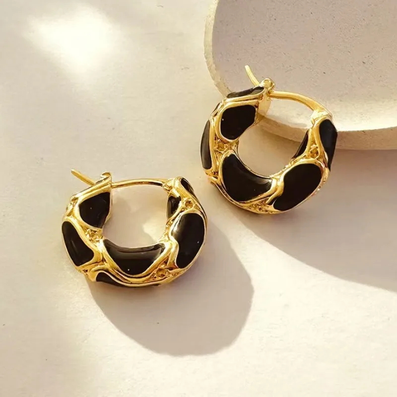 Stainless Steel Hoop Earrings for Women Girls Trendy Elegant Enamel Color Ear Loops Wedding Accessories Creative Jewelry Gifts