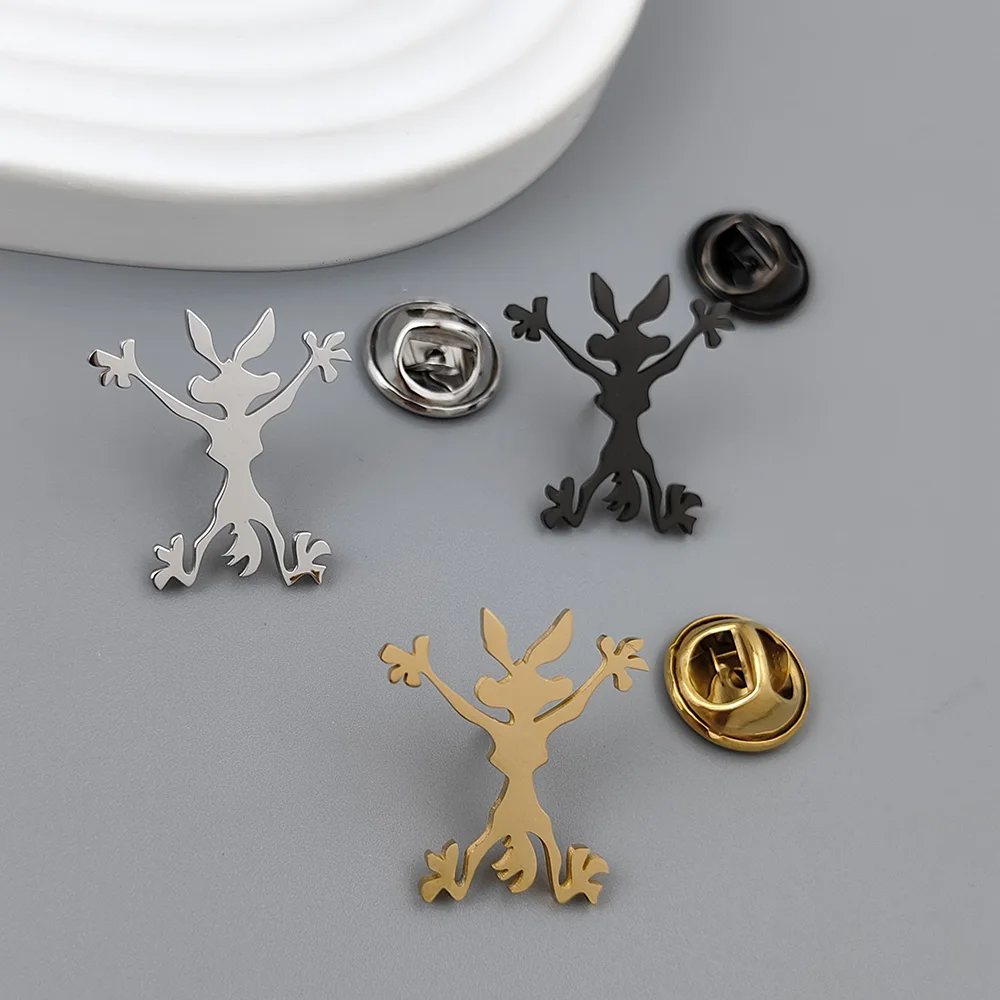 Watty original design cute little bunny stainless steel animal brooch, suit lapel pin men wedding badge business gift