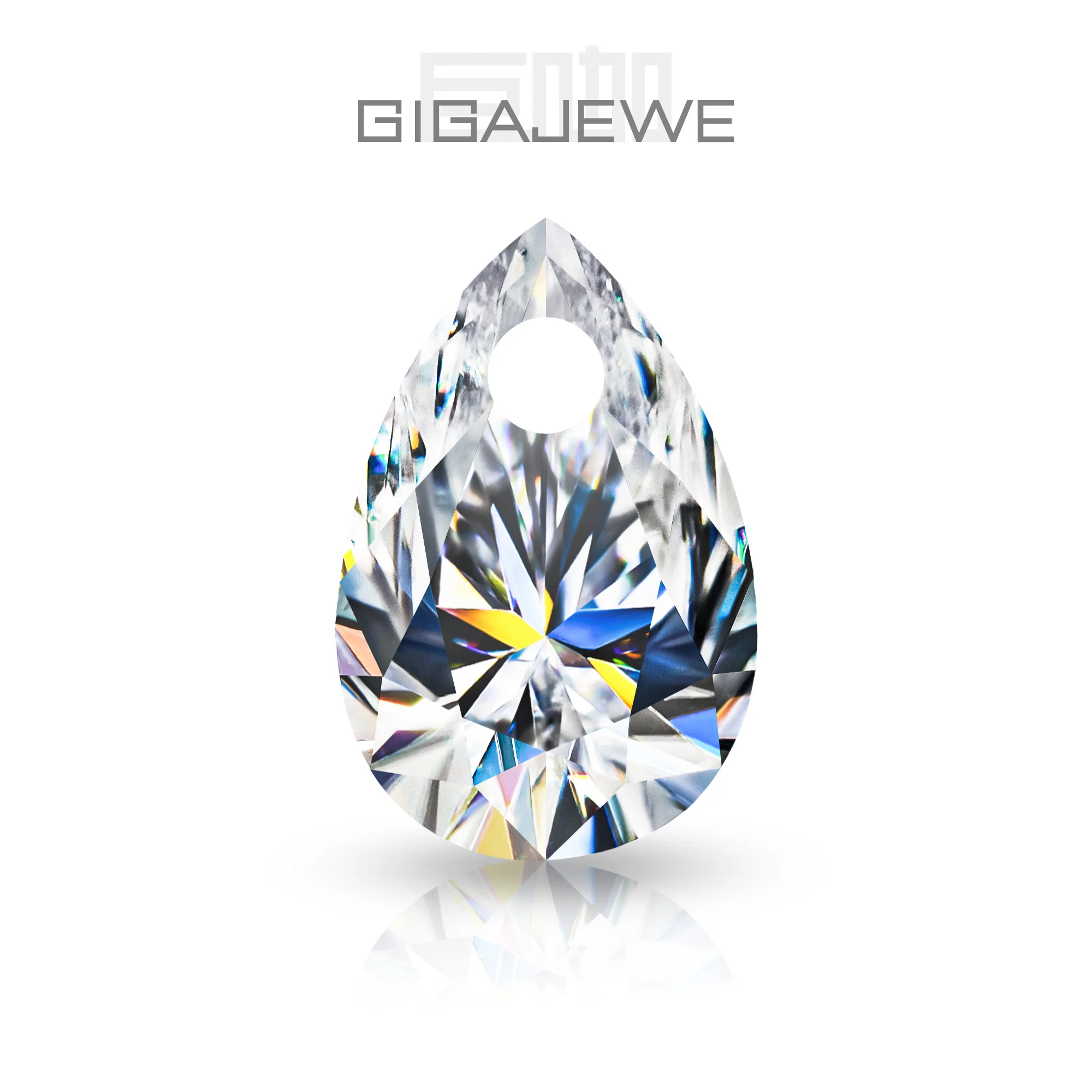 

Pear Cut Moissanite Stone: White D Color VVS1, Drill Hole (3x5mm)