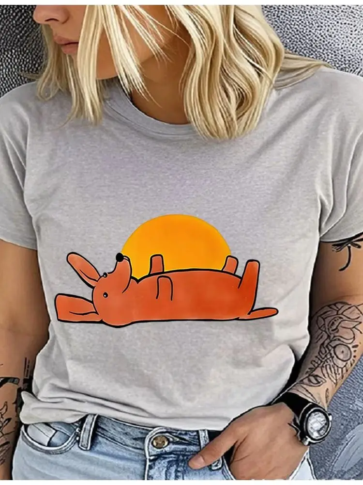 Cotton 100% Cute Lazy Dachshund Sunset Graphic T-shirt Women Retro Cartoon Wiener Dog Relax Casual Summer Short Sleeve Tee