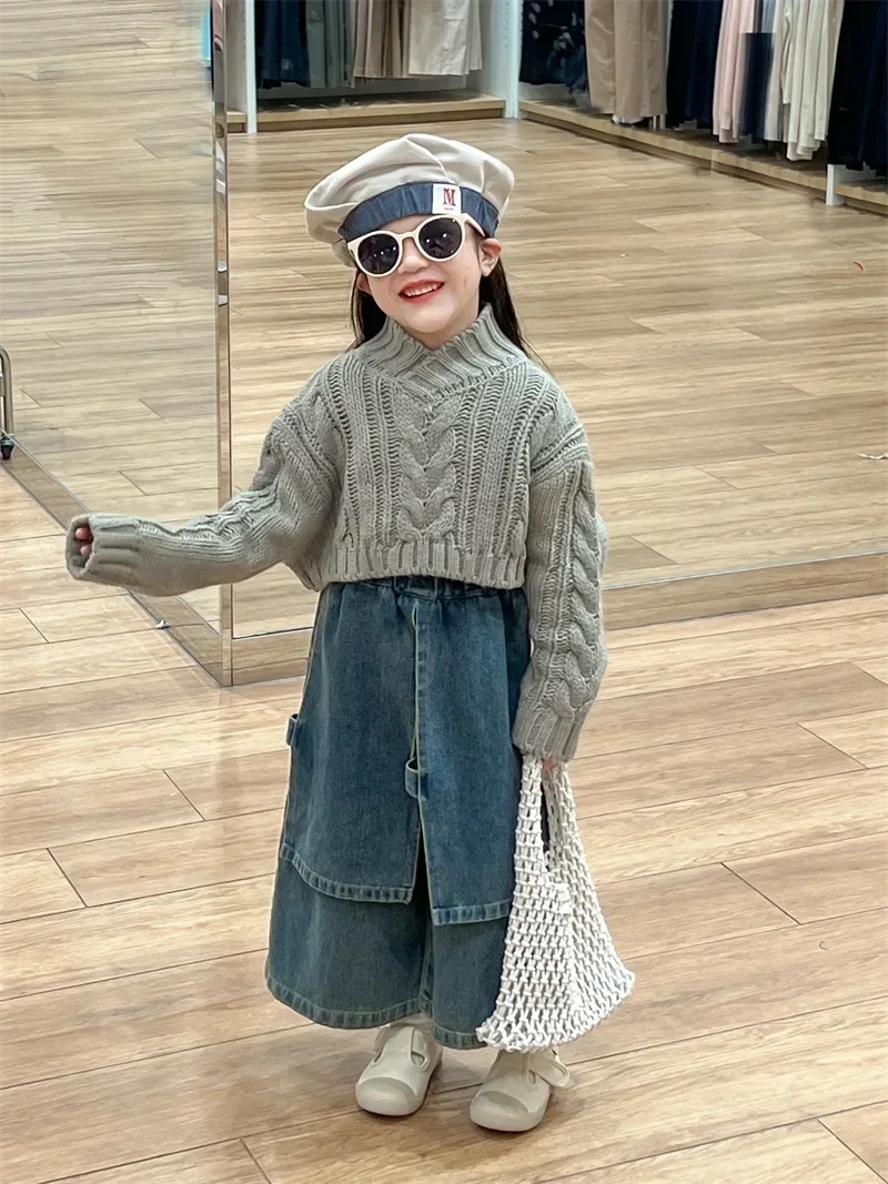 Baby Girls sweater Retro Pullover Knitted Sweater Fashion Pants 2024 Autumn New Korean Style Childrens Clothes