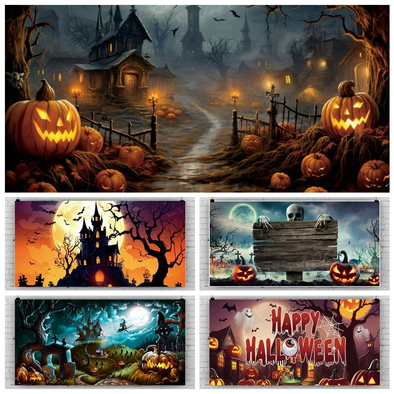 

Halloween Night Backdrop Photography Forest Castle Witch Pumpkin Lantern Baby Photo Photographic Background Photo Studio Shoots