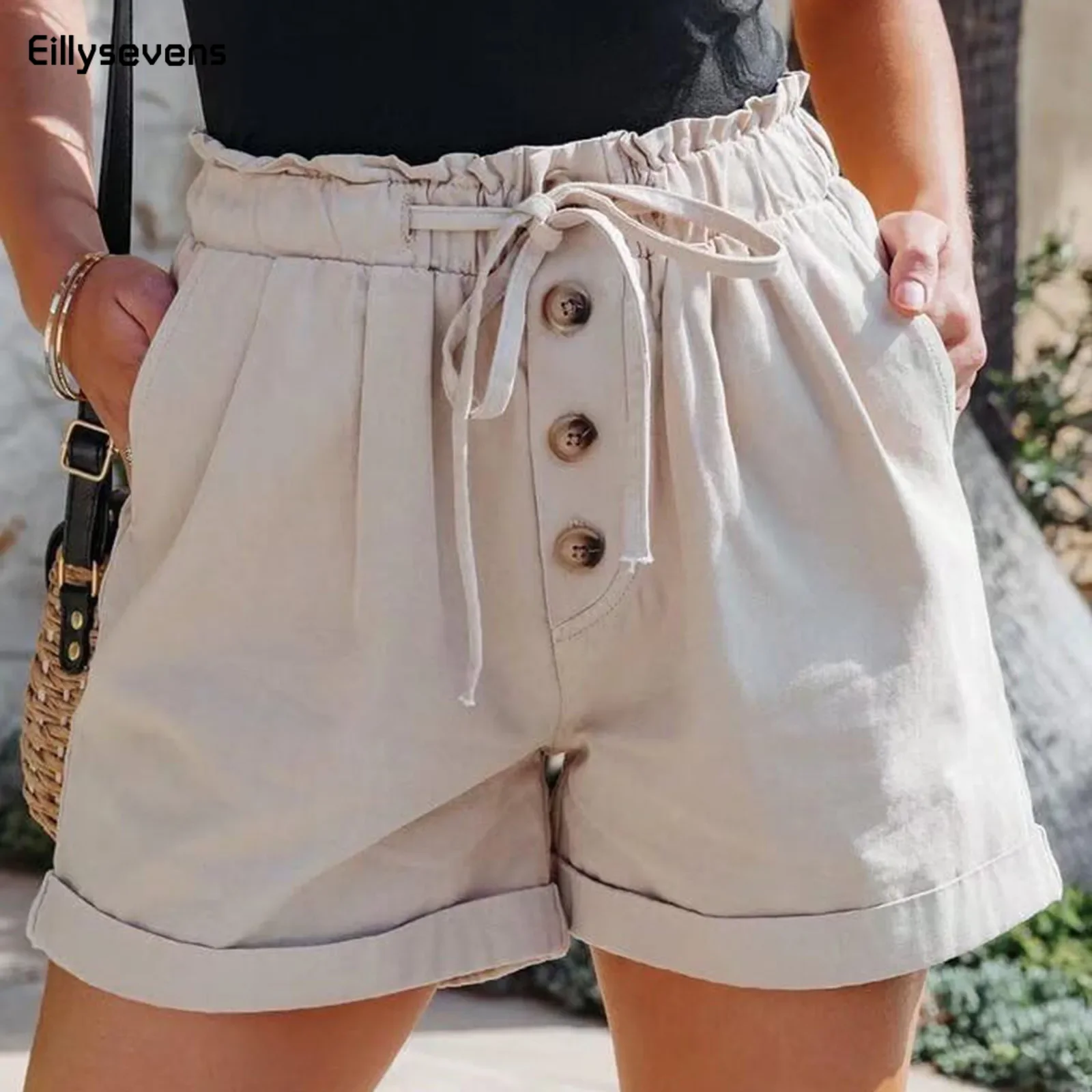 

Cotton Linen Shorts Women'S Sports Shorts Summer Solid High Waist Black Shorts Women Fashion Casual Basic Short Pants