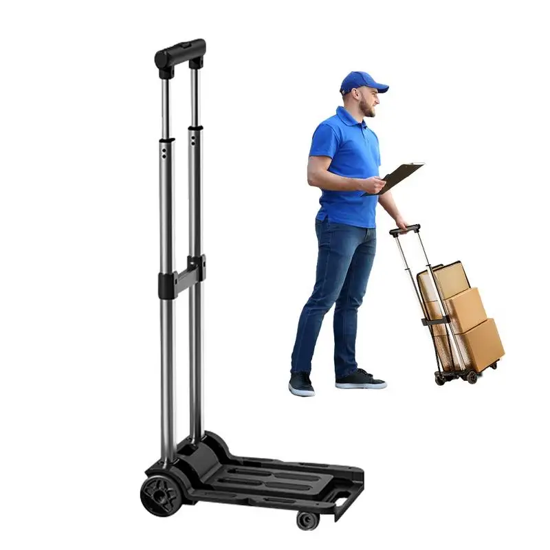 Folding Luggage Cart Portable Folding Luggage Cart 4 Wheels Hand Truck With Adjustable Handle Multifunctional Utility Cart For