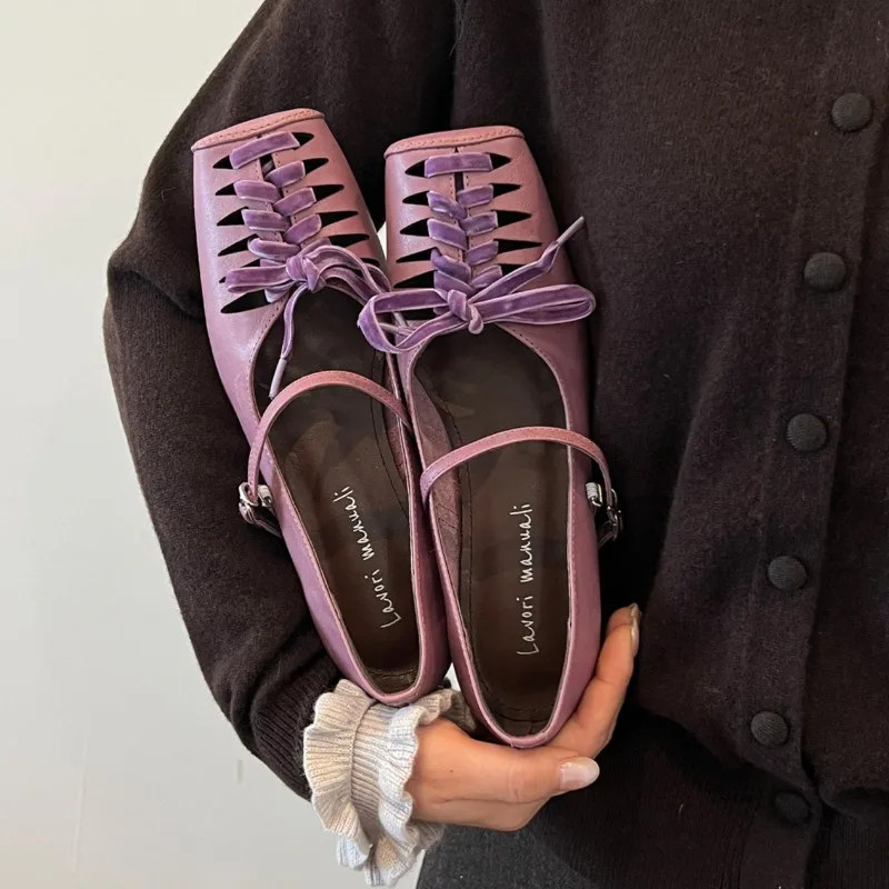 

Women's Shoes French Style Cross Strap Designer Hollow Casual Shoes Fashion Square Head Wedges Heel Single Shoe Zapatos De Mujer