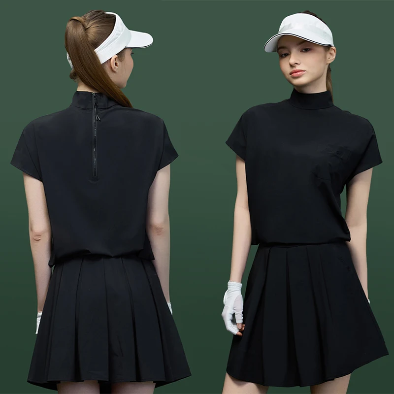 

MG Women's Summer Solid Golf Shirt Quick Dry Short Sleeve Sports Tennis T-shirt High Waist Golf Skirt with Shorts Sportswear