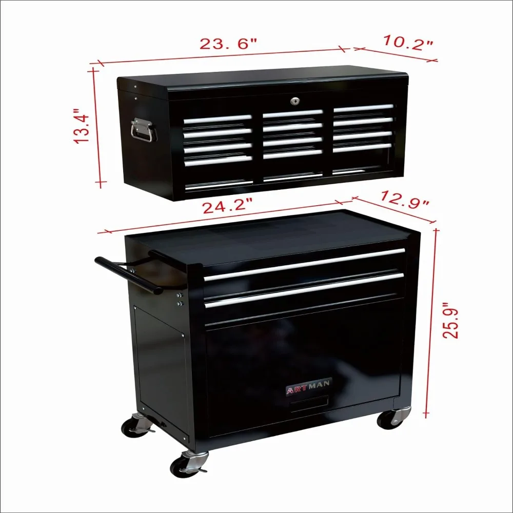 Chest with Wheels, Rolling Tool Chest with Drawers, Tool Storage Cabinet with Locking System, Tool Box for Garage,