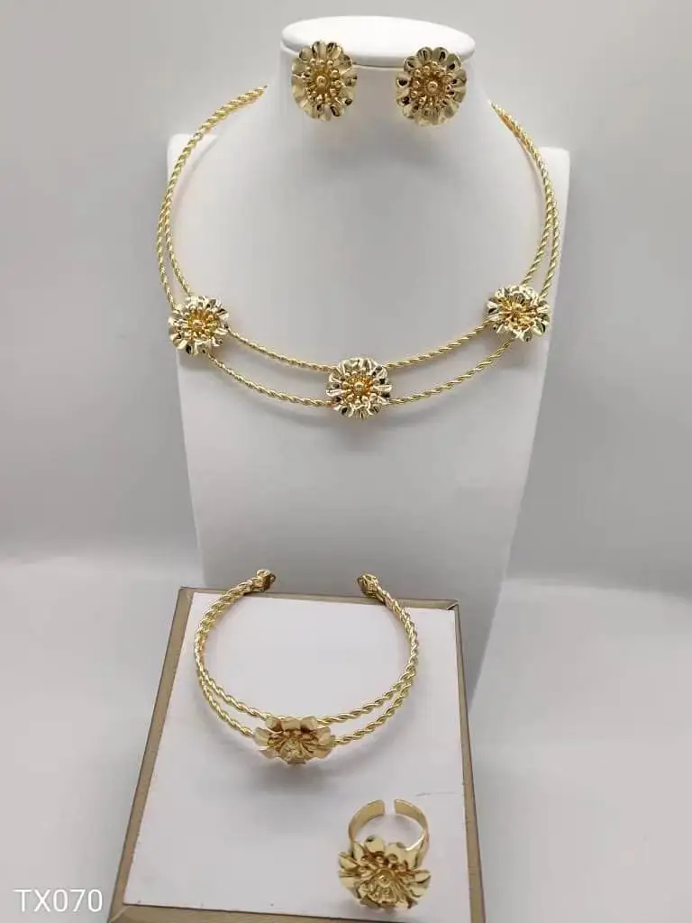

Yulaili Brazilian Gold Flower Jewelry Set Necklace Earrings Bracelet Ring for Women Party Wedding Daily X00055