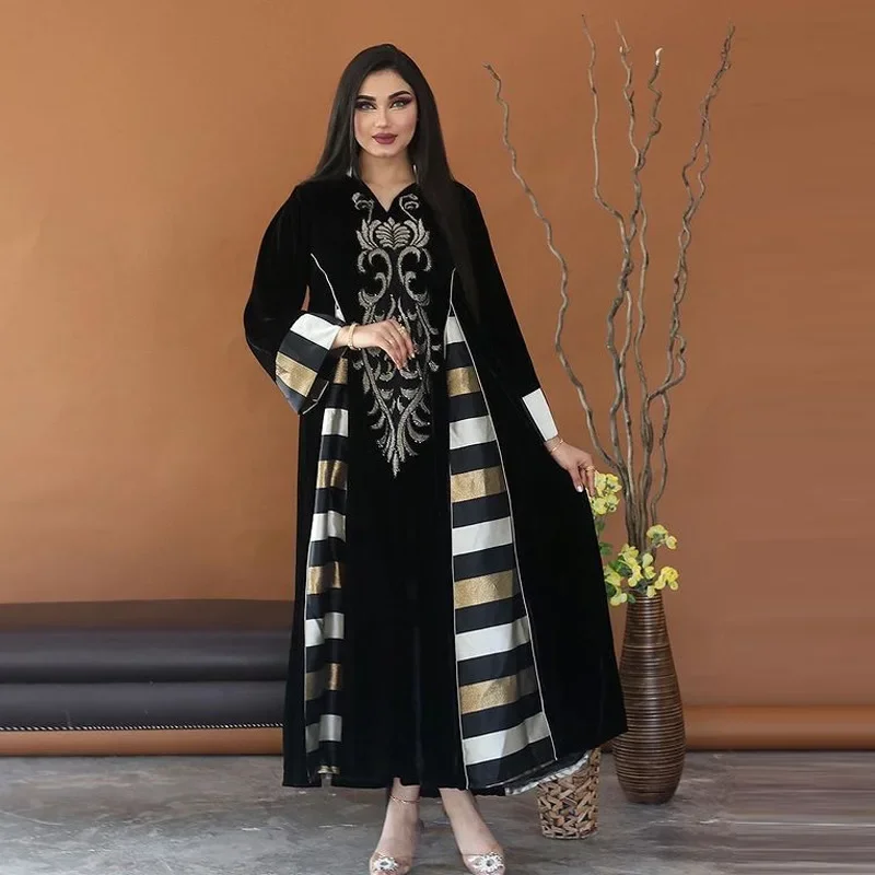 Vestido largo bordado Abaya árabe Medio Oriente musulmán mujer Dubai Maxi vestido suelto de cintura alta