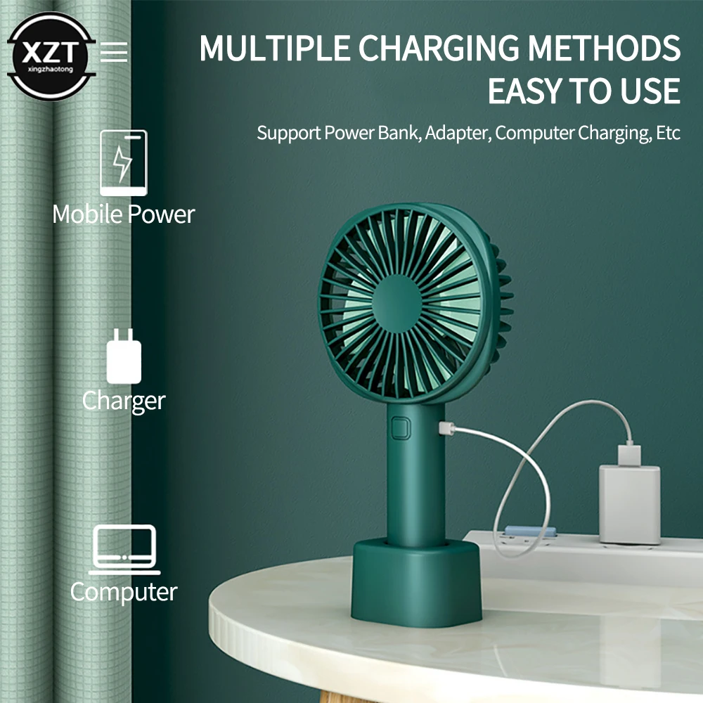 Summer Outdoor Portable USB Charging Fan Mini Handheld Fan With Base Creative Gift Desktop Ultra-quiet Cooling For Home Office